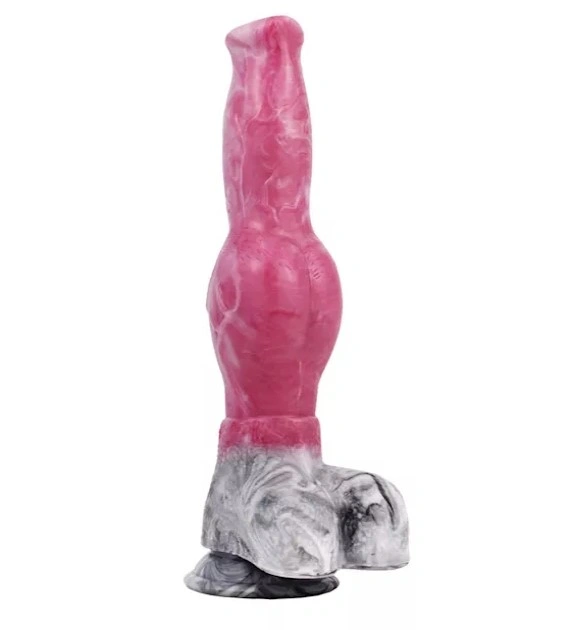 Dildo XXL - Dildo Wild Dog, Silicon Lichid, Roz/Gri, 28 cm, Erotic24.ro