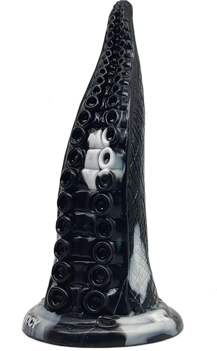 Dildo Anal - Dildo Kraken, Silicon Lichid, Negru/Alb, 23 cm, Erotic24.ro