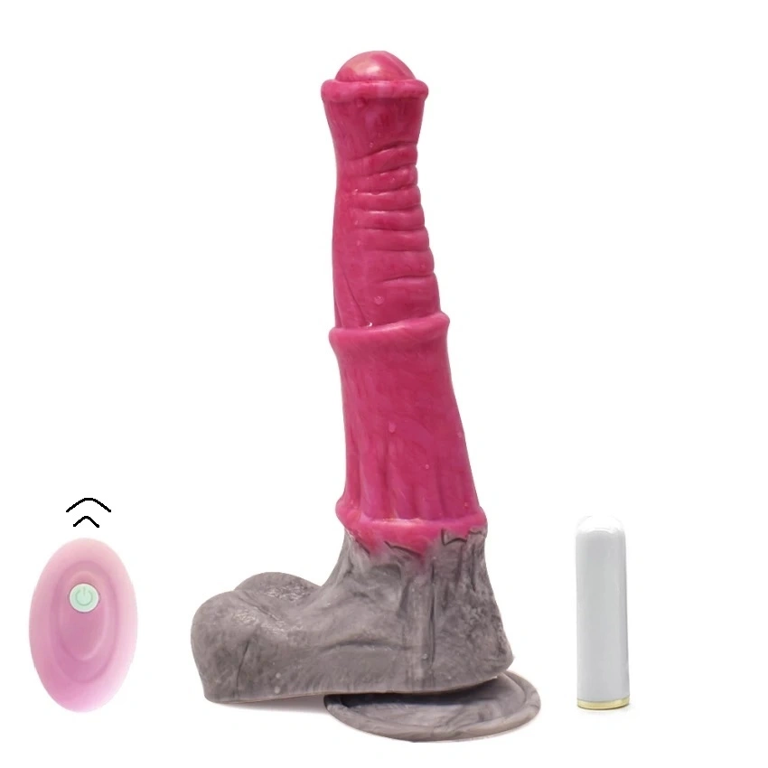 Vibratoare Mari - Vibrator Stallion, 10 Moduri Vibratii, Remote Control, Silicon Lichid, Roz/Gri, 25.5 cm, Erotic24.ro