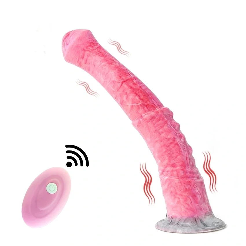 Vibratoare Mari - Vibrator Horse Cock, Remote Control, 10 Moduri Vibratii, Silicon Lichid, Roz/Gri, 29 cm, Erotic24.ro