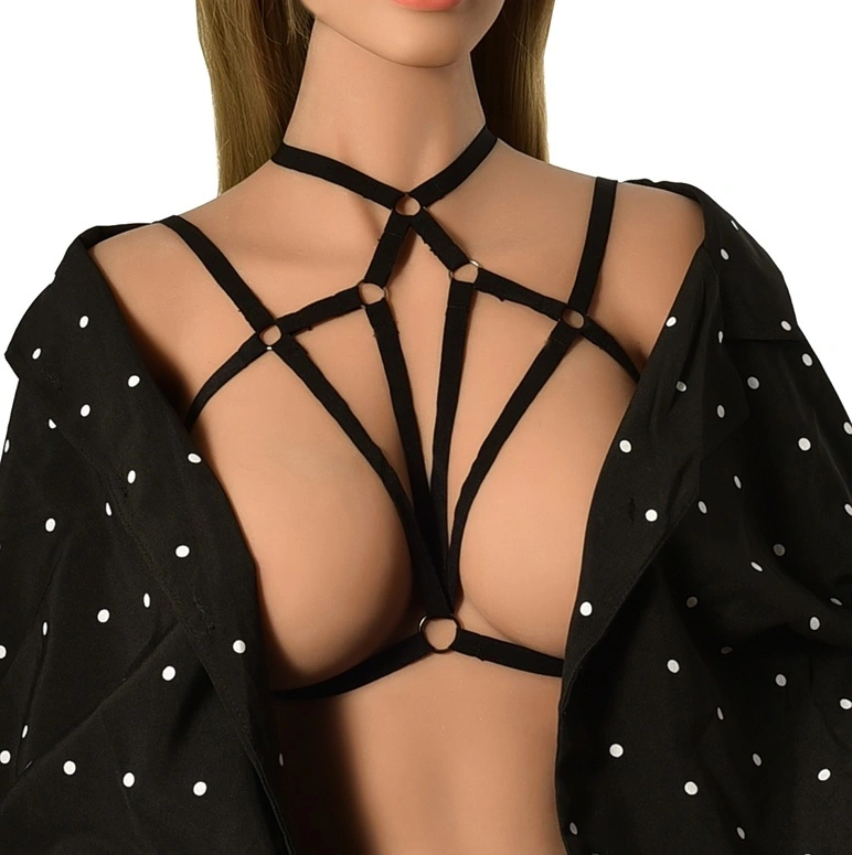 Lenjerie Fetish - Top Harness Emma Elastic si Reglabil, Aspect Mat, Negru, XS-L, Guilty Toys, Erotic24.ro