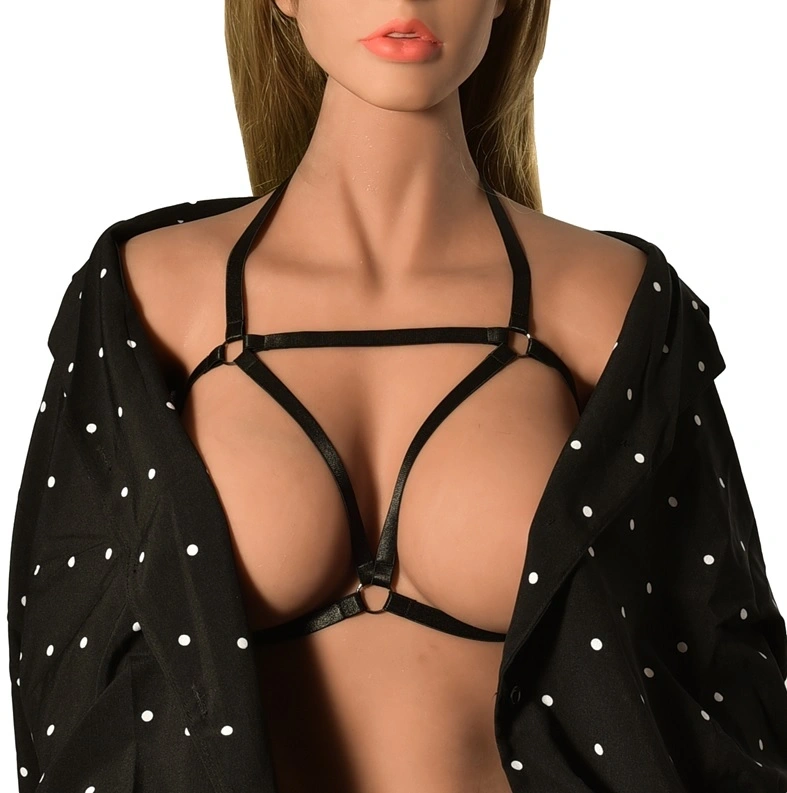 Lenjerie Fetish - Top Harness Mimi Elastic si Reglabil, Aspect Lucios, Negru, XS-L, Guilty Toys, Erotic24.ro