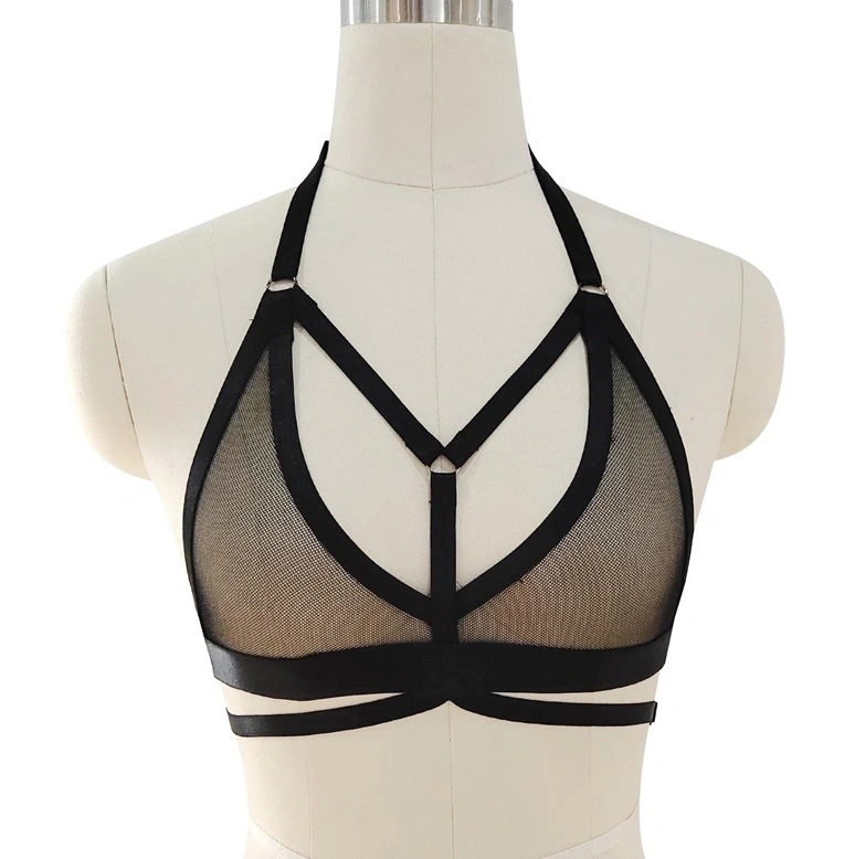 Lenjerie Fetish - Sutien Harness Nicole Elastic si Reglabil, Aspect Lucios, Negru, XS-L, Guilty Toys, Erotic24.ro