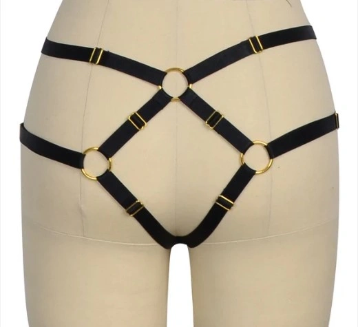 Lenjerie Fetish - Bikini Harness Khloe Elastic si Reglabil, Aspect Lucios, Negru, XS-L, Guilty Toys, Erotic24.ro