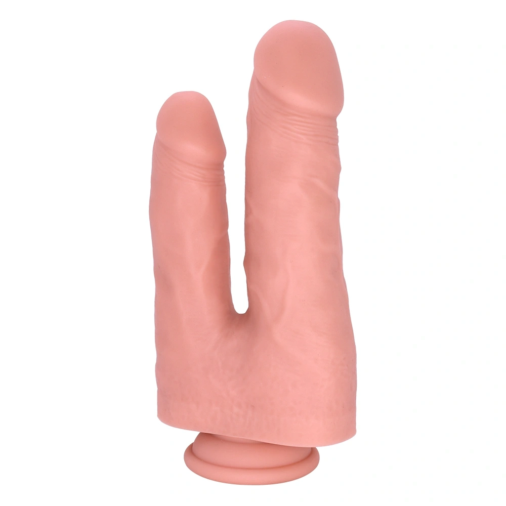 Dildo Dublu - Dildo Dublu cu Ventuza la Baza, Silicon Lichid, Natural, 21.3 cm, Guilty Toys, Erotic24.ro