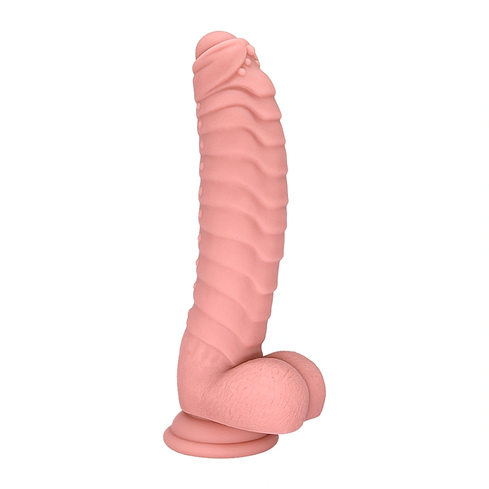 Dildo Realistic - Dildo Ribbed cu Ventuza, Silicon Lichid, Natural, 22.5 cm, Mokko Toys, Erotic24.ro