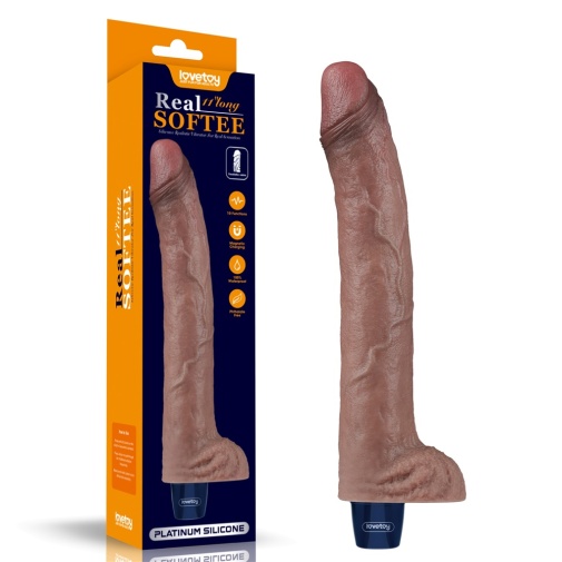 Vibratoare Mari - Vibrator Realist Real Softee, 10 Moduri Vibratii, Silicon Platinat, USB, Maro, 28 cm, Erotic24.ro