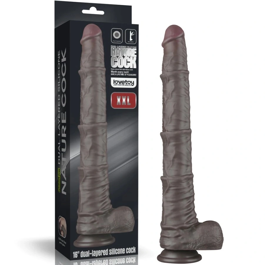 Dildo XXL - Dildo Realist Bendable Nature Cock XXL, Silicon Dubla Densitate, Maro, 40.5 cm, Erotic24.ro