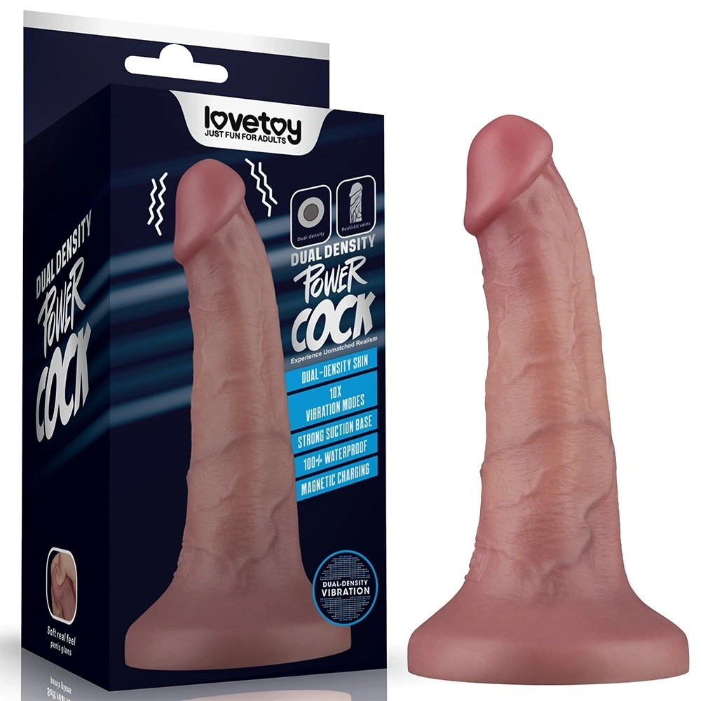 Vibratoare realistice - Vibrator Realist Power Cock, 10 Moduri Vibratii, PVC Dubla Densitate, USB Magnetic, Natural, 15.2 cm, Erotic24.ro