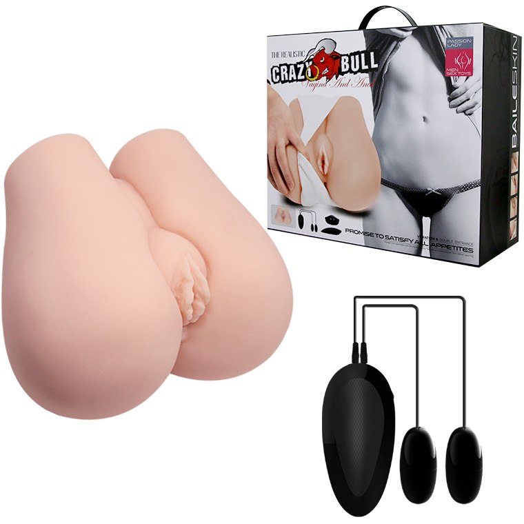 Masturbator Realist Dublu Vagin&Anus cu Vibratii Multispeed Crazy Bull, Natural, Nr. 14, Erotic24.ro