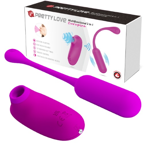 Oua Vibratoare - Set Curupira 2 Jucarii, 12 Moduri Vibratii si 4 Moduri Suctiune, Silicon, USB, Mov, Erotic24.ro