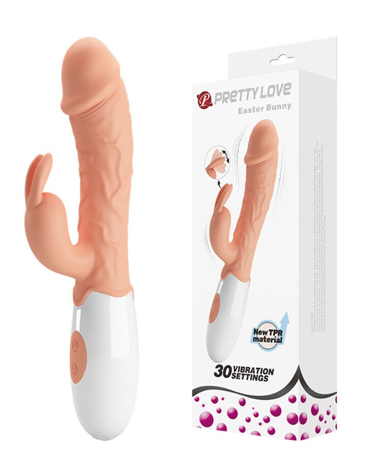 Vibratoare realistice - Vibrator Pretty Love Easter Bunny, 30 Moduri Vibratii, TPR, Natural, 19.2 cm, Erotic24.ro