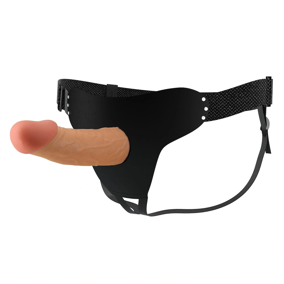 Strap On - Strap-On Harness Stark cu Dildo Hollow, TPR, Natural, 17.5 cm, Erotic24.ro