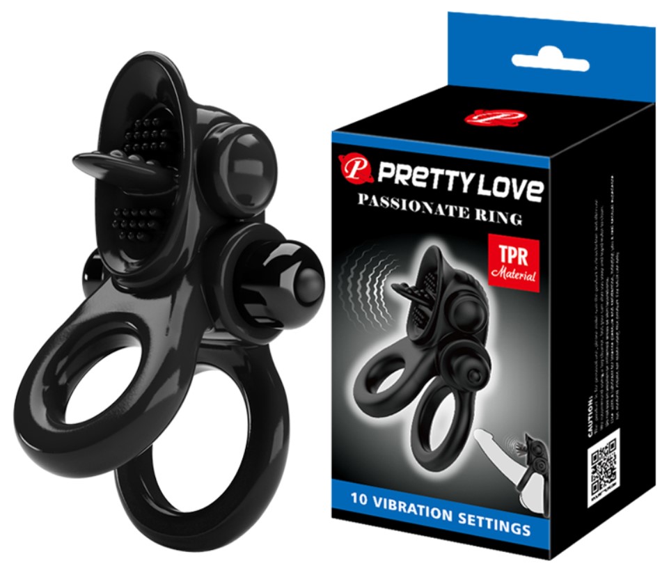 Vibratoare Cuplu - Inel Penis Pretty Love Passionate Ring, 10 Moduri Vibratii, TPR, Negru, Erotic24.ro