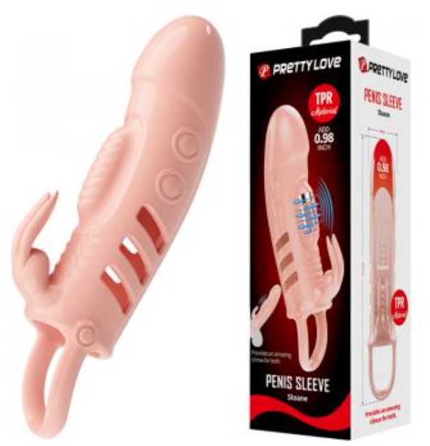 Prelungitoare si Mansoane Penis - Prelungitor Penis Sloane cu Vibratii, +2.5 cm, TPR, Natural, Erotic24.ro