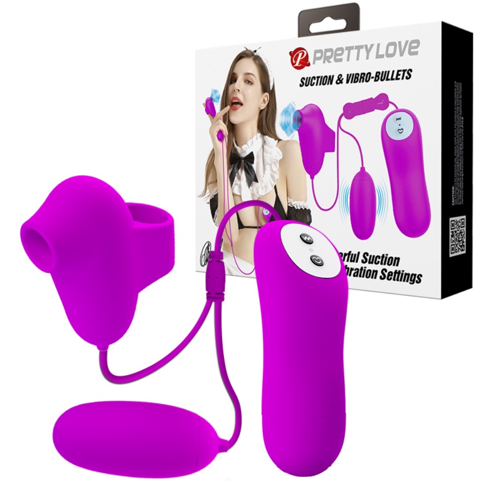 Bestseller - Stimulator Dublu Pretty Love, 12 Moduri Vibratii, 12 Moduri Suctiune, Silicon, Mov, Erotic24.ro
