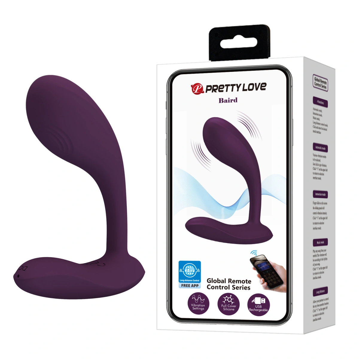 Vibratoare Punctul G - Stimulator Pretty Love Baird, Bluetooth Control Free App, Silicon, USB, Mov Inchis, Erotic24.ro