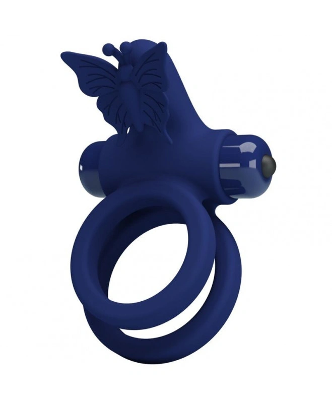 Inele Penis - Inel Dublu de Penis Butterfly, 10 Moduri Vibratii, Silicon, Albastru, Erotic24.ro