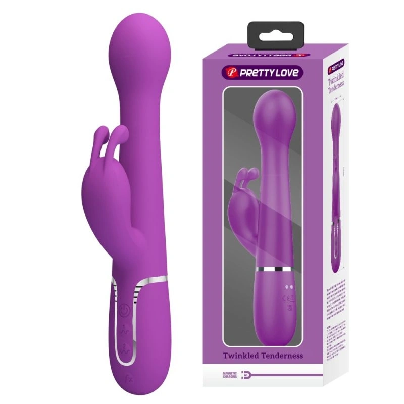 Vibrator Rabbit - Vibrator Iepuras Dejon, 7 Moduri Vibratii, 4 Moduri Impingere si Rotatii, Silicon, USB Magnetic, Mov Inchis, 22.6 cm, Erotic24.ro
