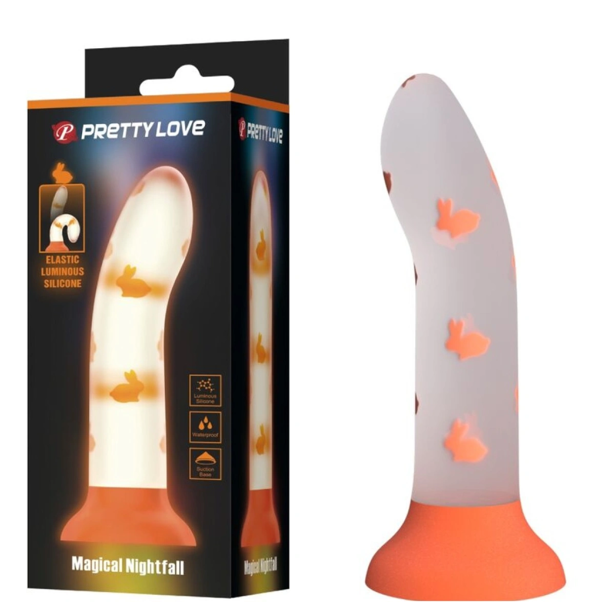 Dildo Anal - Dildo Magical Nightfall, Luminous Silicone, Portocaliu, 17 cm, Erotic24.ro