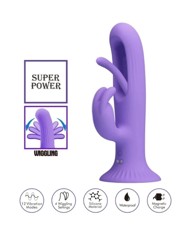 Vibrator Rabbit - Vibrator Rabbit Killmoulis cu Ventuza, 12 Moduri Vibratii, 4 Moduri Leganare, Silicon, USB, Mov, 17.5 cm, Erotic24.ro