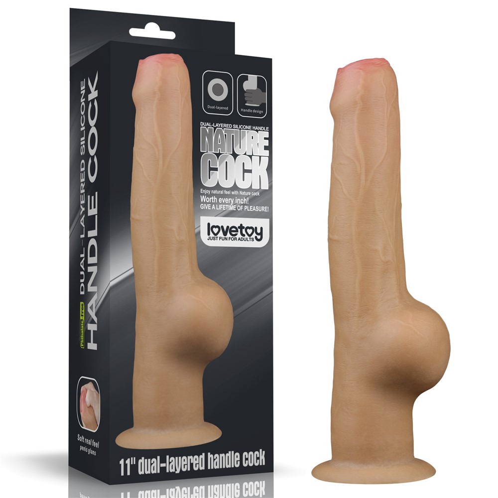 Dildo XXL - Dildo Realist Dual Layered Handle Cock, Silicon Platinum, Natural, 27.8 cm, Erotic24.ro