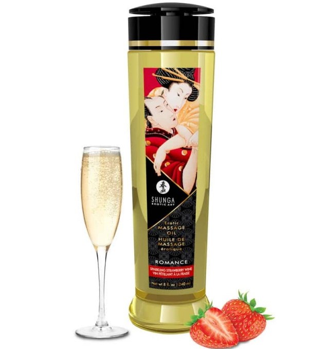 Masaj Erotic - Ulei de Masaj Shunga Romance, Aroma Vin Spumant de Capsuni, 240 ml, Erotic24.ro