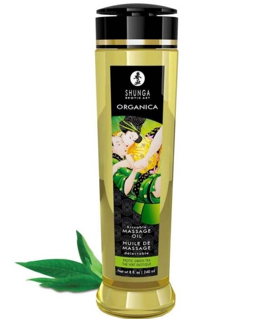 Masaj Erotic - Ulei de Masaj Shunga Organica Kissable, Aroma Ceai Verde Exotic, 240 ml, Erotic24.ro