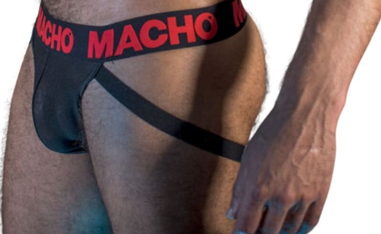 Lenjerie Sexy Barbati - Bikini Suspensor Jock Macho, Negru/Rosu, L, Erotic24.ro