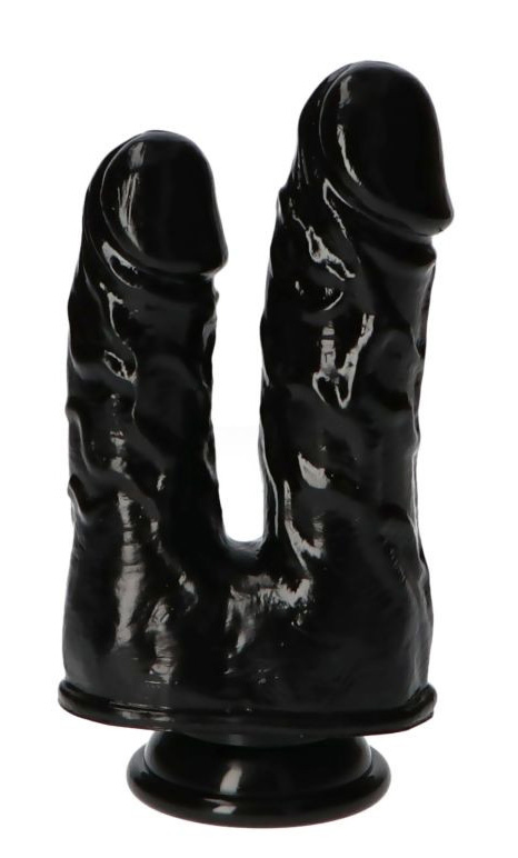 Dildo Dublu - Dildo dublu Italian Cock negru 18 cm, Erotic24.ro