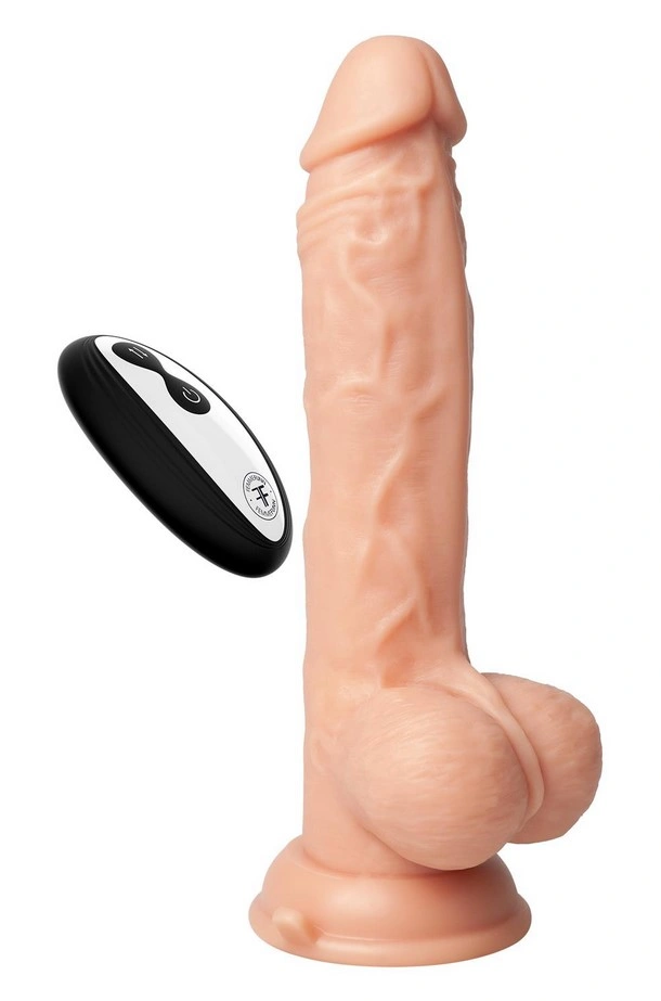 Vibratoare realistice - Vibrator Realist Thruster Baller FemmeFunn, Remote Control, 10 Moduri Vibratii, 3 Viteze Impingere, Silicon Lichid, USB, Natural, 22.3 cm, Erotic24.ro