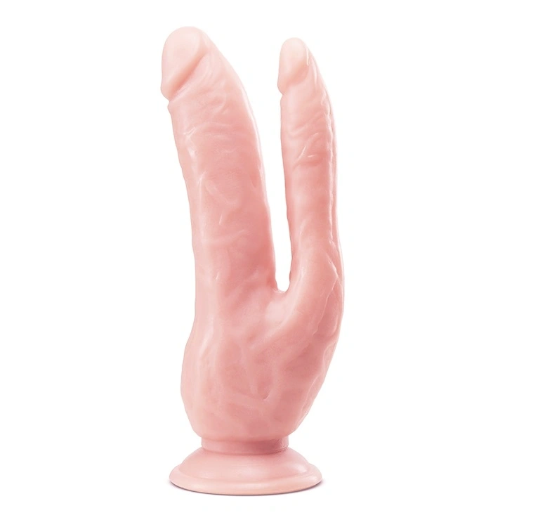 Dildo Dublu - Dildo Realist Dr. Skin DP cu Ventuza, PVC, Natural, 21.5 cm, Erotic24.ro
