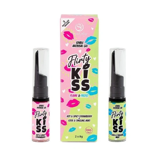 Jucarii Sexuale Cuplu - Set Comestibil Flirty Kiss 2 Geluri Stimulatoare, Efect Incalzire si Efect Racoritor, 16 gr, Erotic24.ro