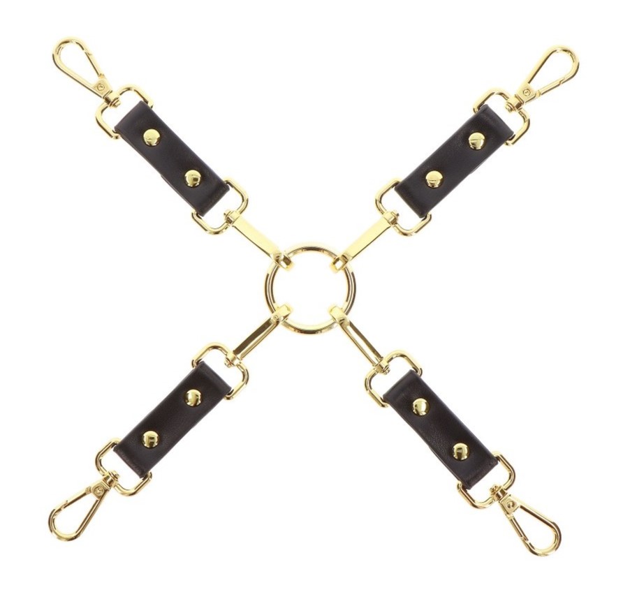 Soft Bondage - Accesoriu Prindere Catuse Maini si Glezne Vogue Taboom, Negru/Auriu, Erotic24.ro