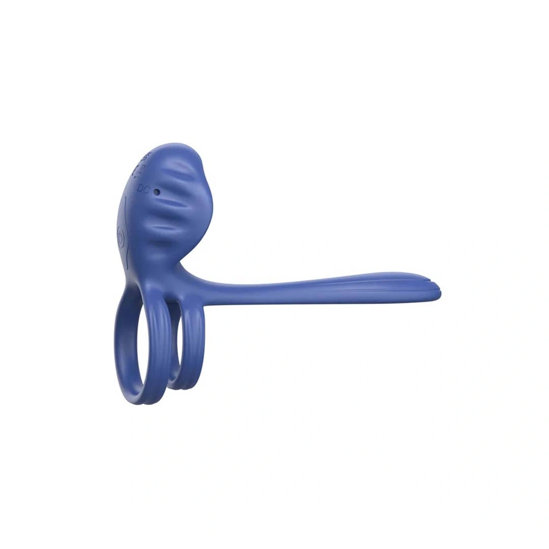 Vibratoare Cuplu - Inel de Penis Couples Slimline Vibrator, 9 Moduri Vibratii, Silicon, USB, Albastru, Erotic24.ro