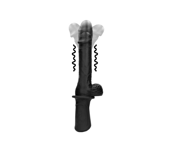 Vibratoare realistice - Vibrator Realist Hand Held, Vibrating&Thrusting, Silicon Lichid, Negru, USB, Erotic24.ro