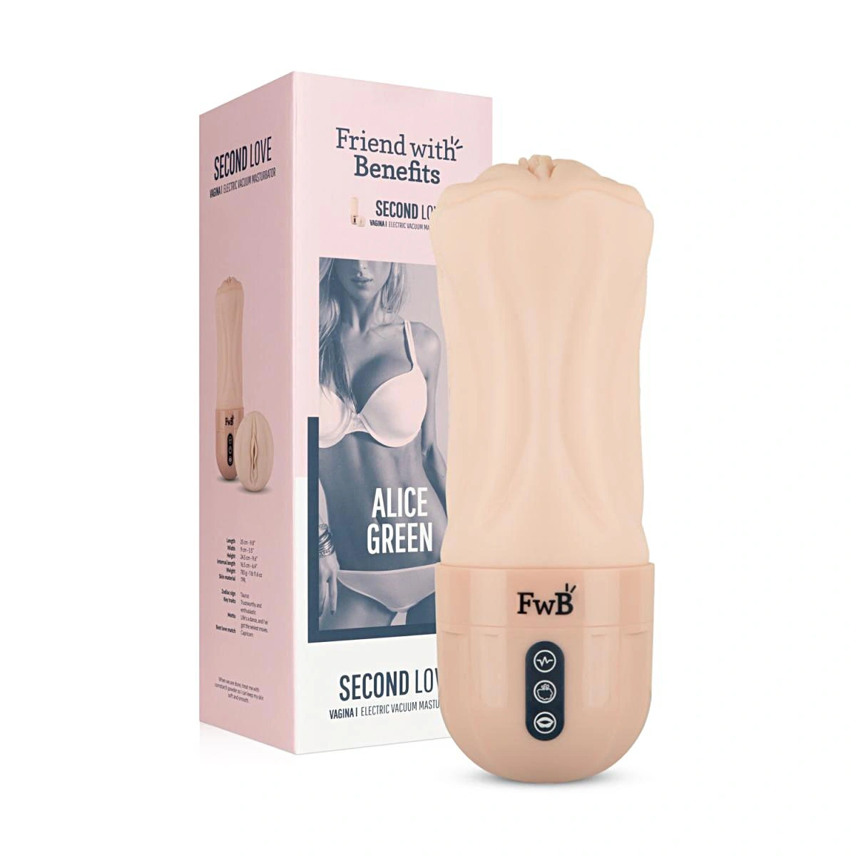Masturbatoare - Masturbator Electric Pussy Second Love Alice Green, Vibratii si Suctiune, TPE, Natural, 25 cm, Erotic24.ro