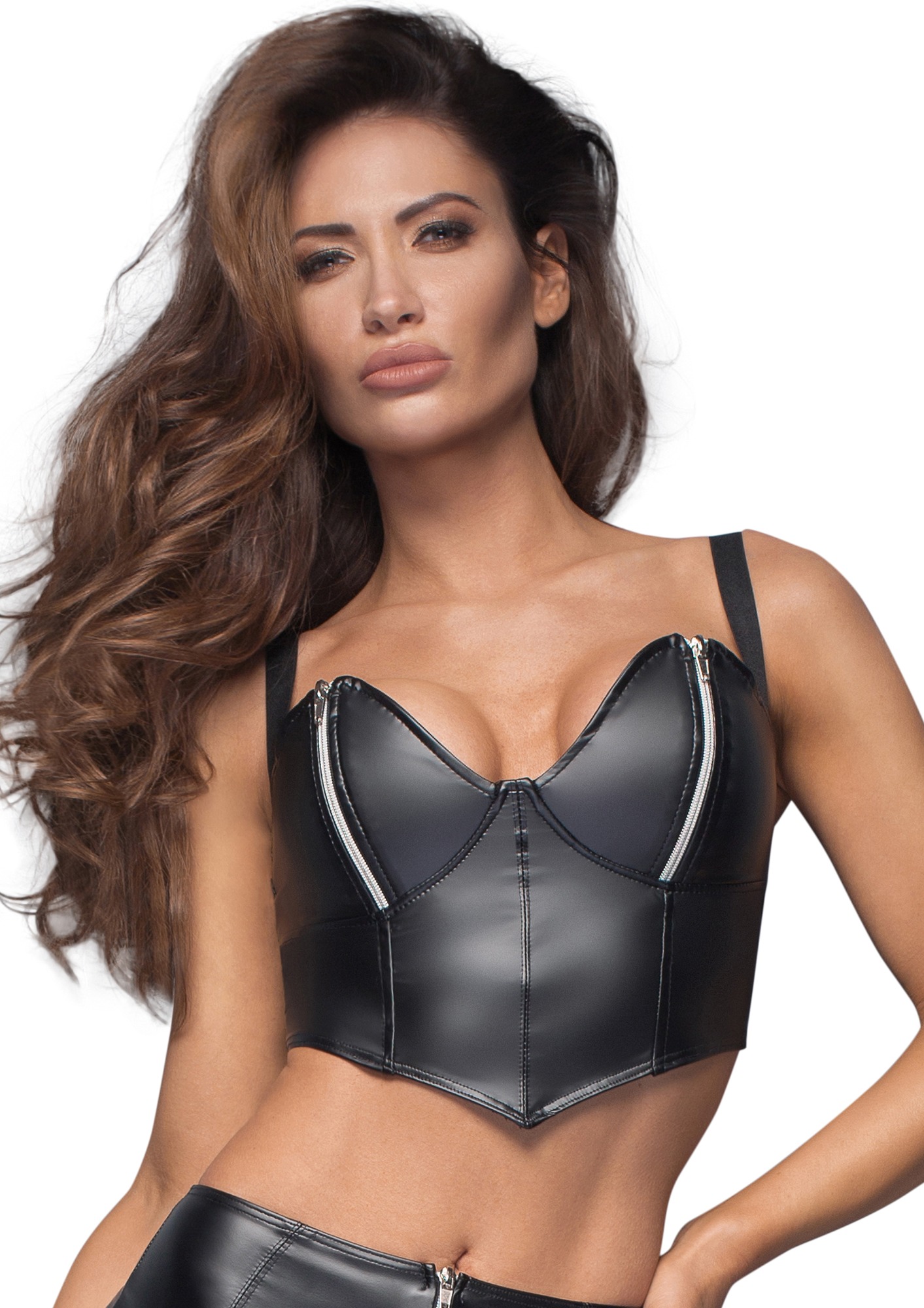 Corsete - Top Wetlook cu Fermoare Argintii pe Cupe M, Erotic24.ro