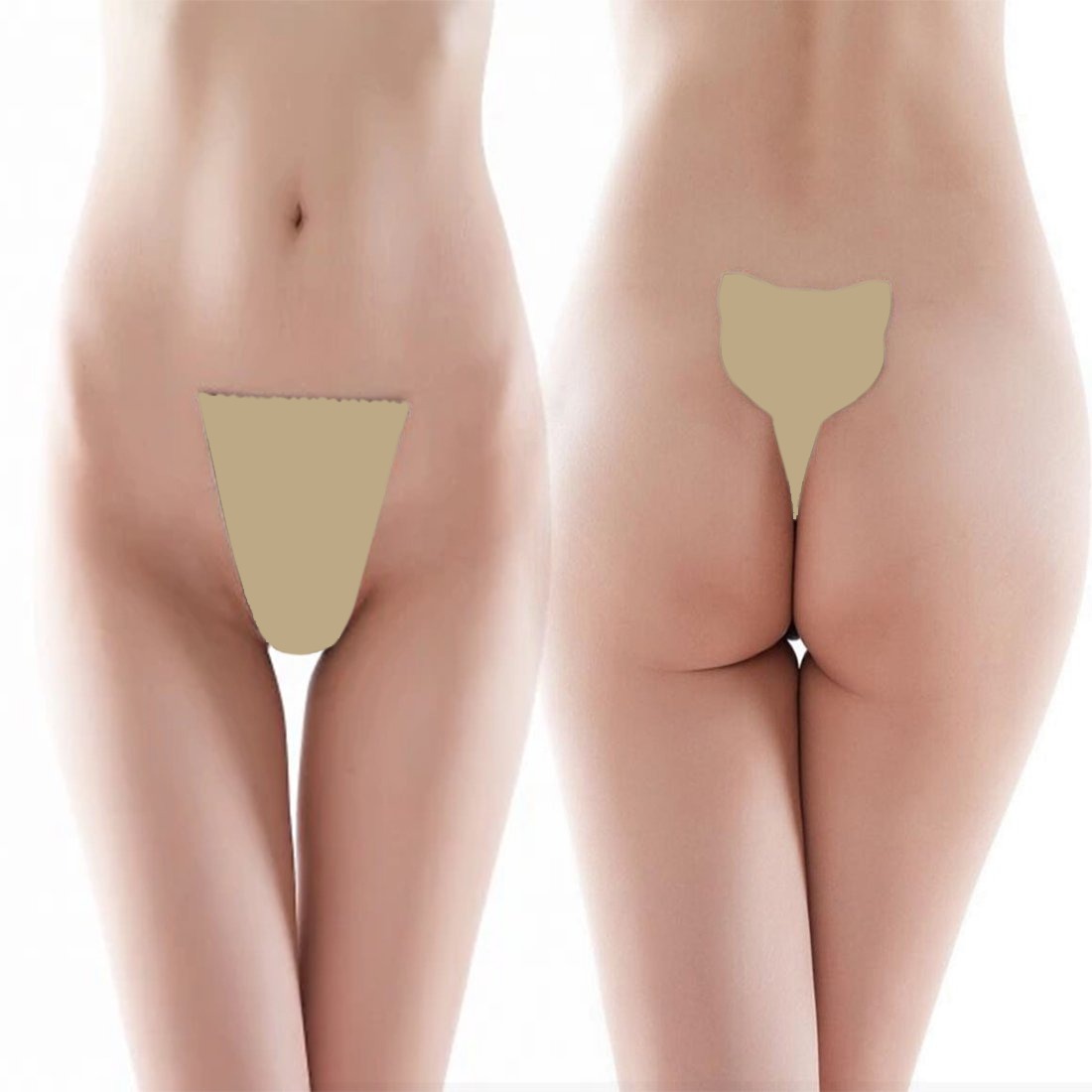 Bikini Sexy - Bikini Adezivi fara Bretele, Forma Pisica, Bej, L, Erotic24.ro