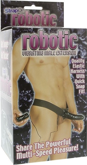 Strap-On Robotic cu Vibratii Multispeed, PVC, Negru, 15 cm, Nr. 3, Erotic24.ro